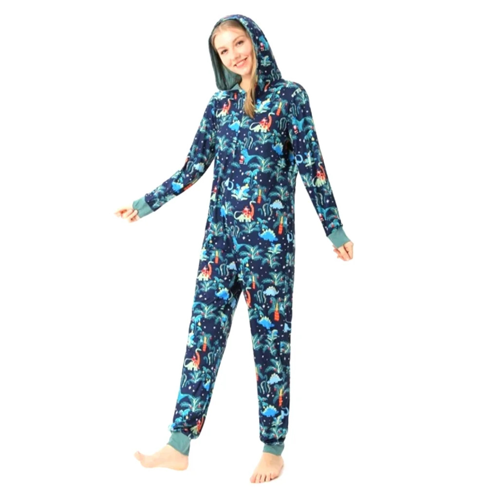 Family christmas santa riding dinosaur pajamas xl youth/small adult